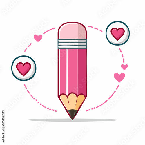 Pink Pencil with Hearts Illustration