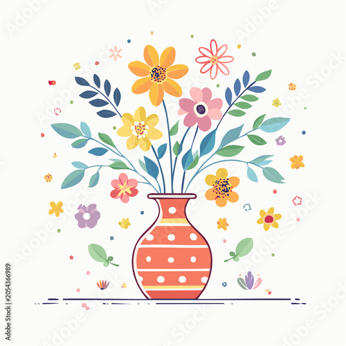 Vibrant Bouquet of Flowers in a Polka Dot Vase