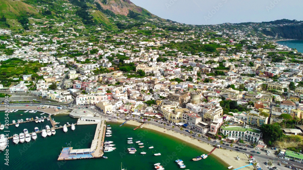 Fototapeta premium Stunning aerial view of Chiaia beach and turquoise sea in Ischia