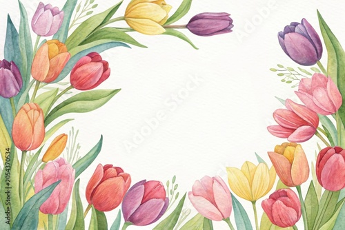 Handpainted watercolor spring tulip floral border artwork colorful tulips framing the page vibrant and cheerful spring decor artistic representation