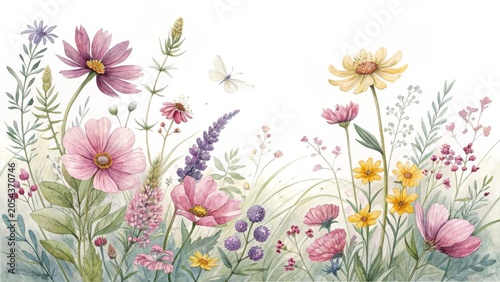 Creating a watercolor wildflower border with soft brush strokes in an organic style ideal for natural decor and art projects