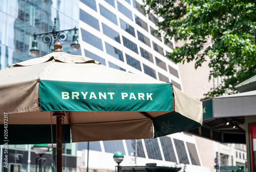 An umbrella outside Bryant Park in midtown Manhattan.