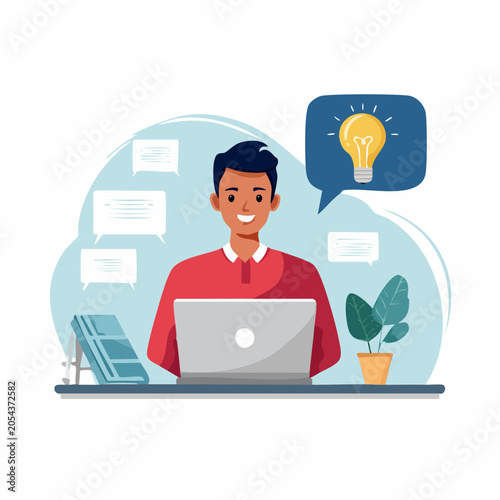 Man with Laptop and Idea Bulb
