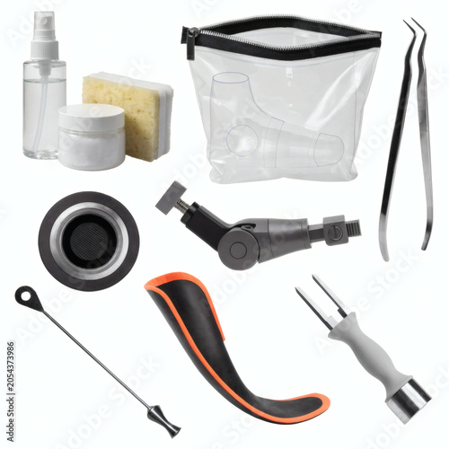 Prosthetic Care and Maintenance Accessories Isolated on White Background