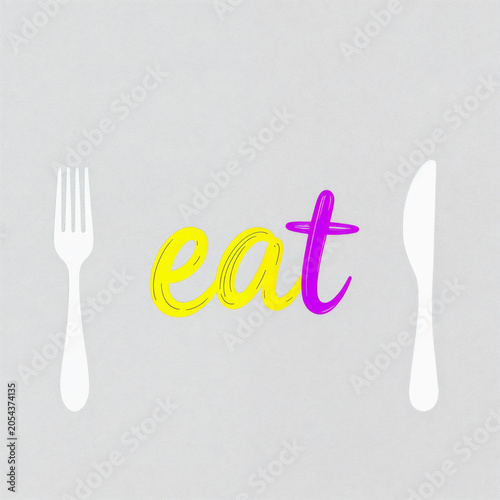 Eat word art with fork and knife symbols