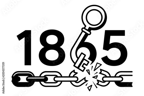 Obraz na plátne Historical number 1865 illustration with broken metal chain and large key symbol