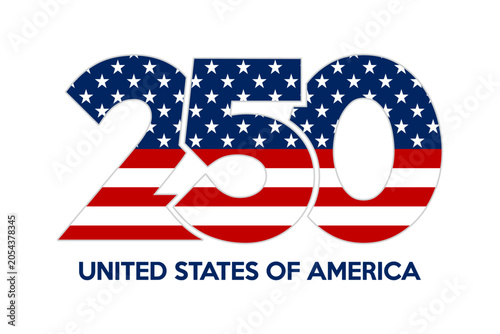250 years anniversary USA. United States Independence day text design national holiday. Vector illustration.