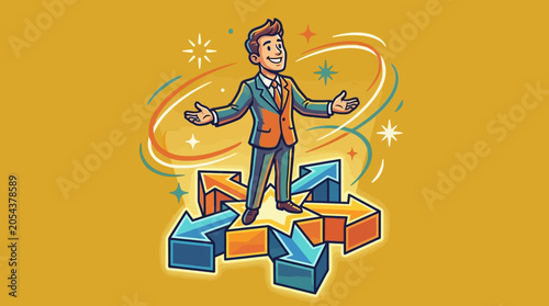 A Confident Businessman Stands at a Crossroads of Opportunity, Making a Decision
