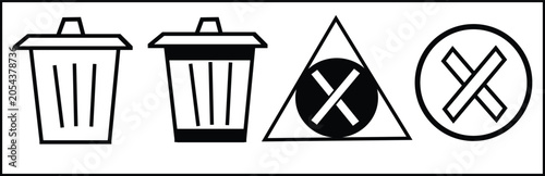 Photos Black and white icons of trash cans and symbols for delete or refuse