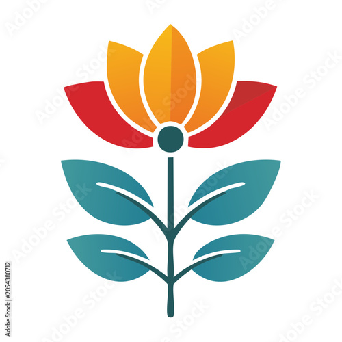 Flat design flower with leaves vector icon