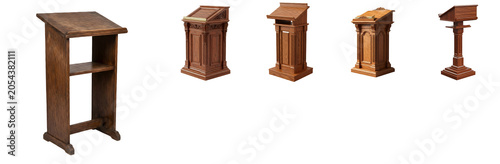 Bilde på lerret Wooden Podium Lectern Stand Set Isolated on White Background