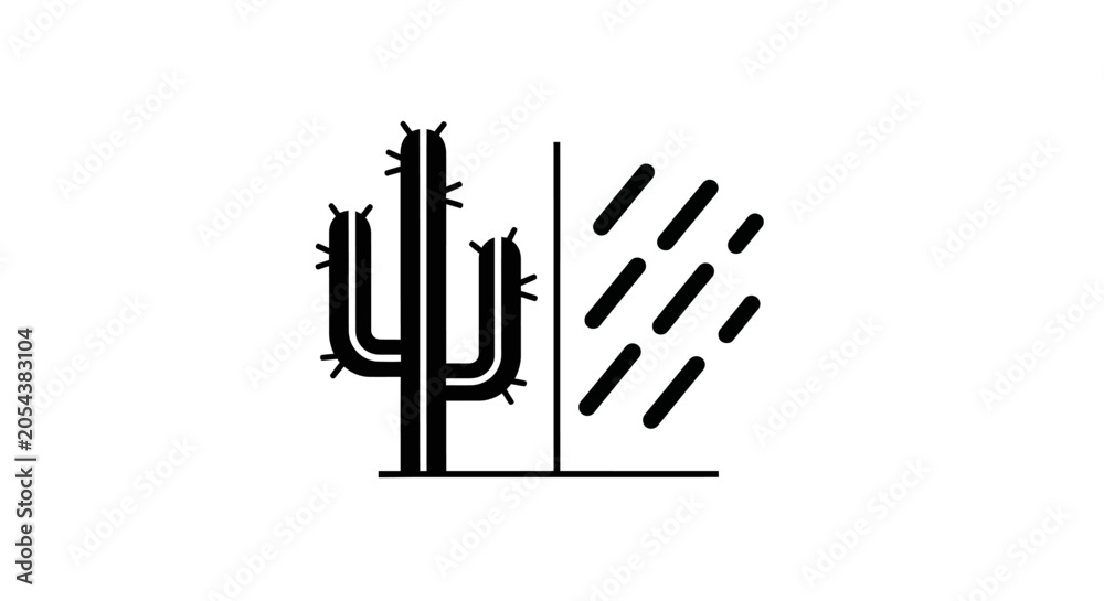 Obraz premium Minimalist black cactus and rain icon on white background