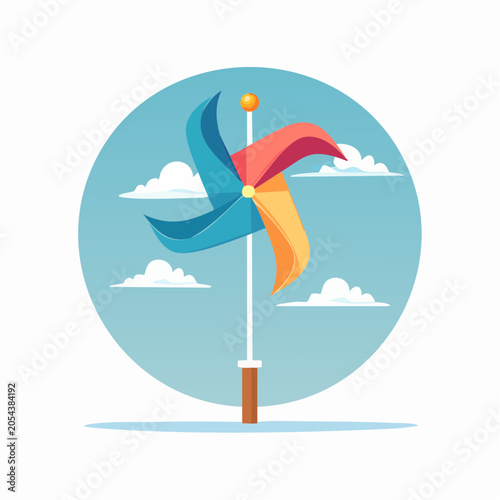 Colorful Pinwheel Spinning in the Sky with Clouds