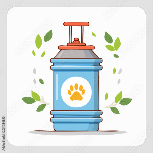 Pet Food Dispenser with Paw Print Icon and Leaves