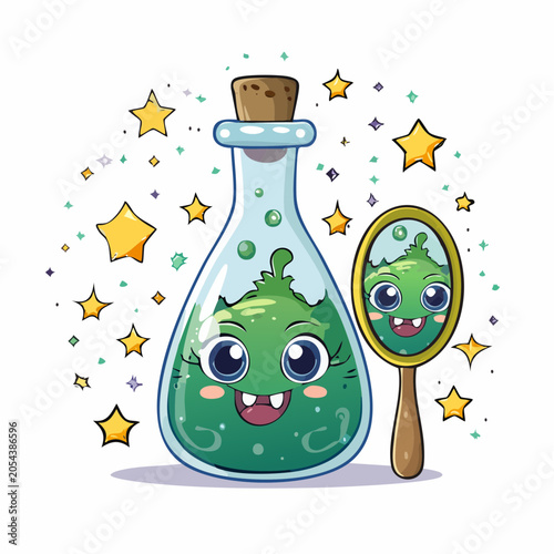 Cute Green Potion Monster with Mirror