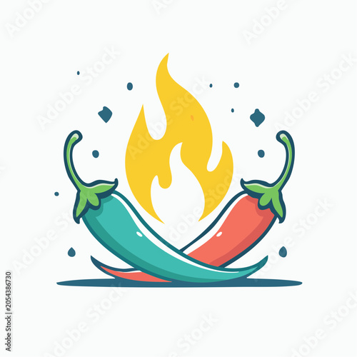 Spicy Chili Peppers with Flames Illustration