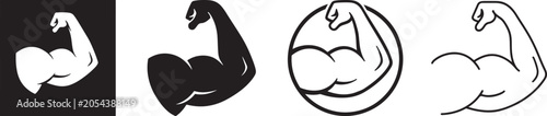 Strong bicep muscle flex icon set vector.