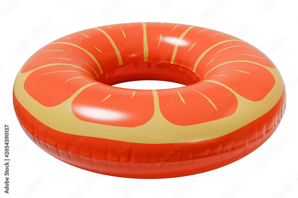 Naklejka premium Orange Inflatable Swim Ring, Summer Pool Float Isolated on White Background. 3d rendering