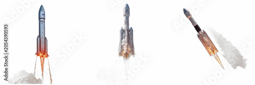 Isolated Space Rocket Launch Shuttle Blast 3D Render Transparent Background Science Technology Mission Galaxy Exploration Industry Smoke Trail Graphic High Resolution Commercial Microstock Clip Art De
