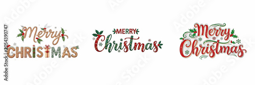 Isolated Merry Christmas Calligraphy Banner 3D Render Transparent Background Winter Holiday Text Header Decorative Greeting Card Emblem Graphic Element High Resolution Commercial Microstock Clip Art D
