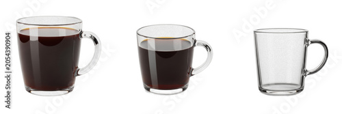Isolated Glass Mug Black Coffee Espresso 3D Render Transparent Background Hot Beverage Caffeine Container Cafe Morning Drink Morning Fuel Graphic High Resolution Commercial Microstock Clip Art Design 