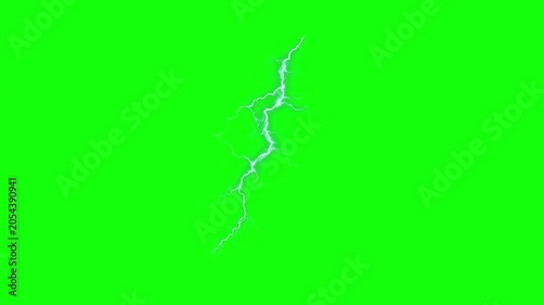 Realistic Blue Lightning Bolt Flashing and Striking Vertically on Green Screen Background for VFX