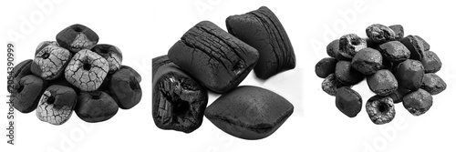 Isolated Charcoal Briquettes Heap BBQ 3D Illustration Transparent Background Black Carbon Lump Fuel Barbecue Grill Cooking Outdoor Picnic Graphic High Resolution Commercial Microstock Clip Art Design 