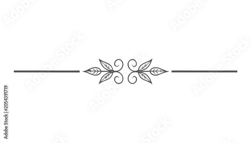 Quadro su tela Ornate floral divider with swirling leaves and subtle shadow on white background