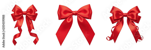 Isolated Red Satin Ribbon Bow 3D Render Transparent Background Christmas Birthday Gift Wrap Package Present Decoration Winter Holiday Wedding Greeting Card Graphic High Resolution Commercial Microstoc