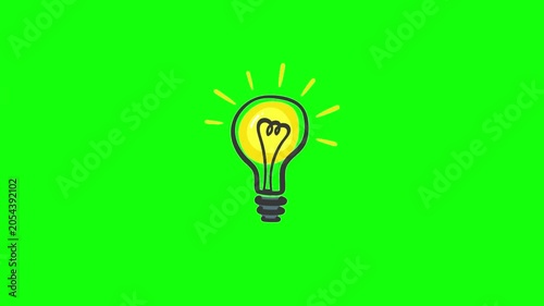 Hand Drawn Light Bulb Flashing and Turning On and Off on Green Screen Background for Creative Ideas