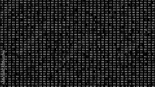 Glowing cyber digital matrix animation texture background with white letters and numbers fast scrolling up on a dark technology background