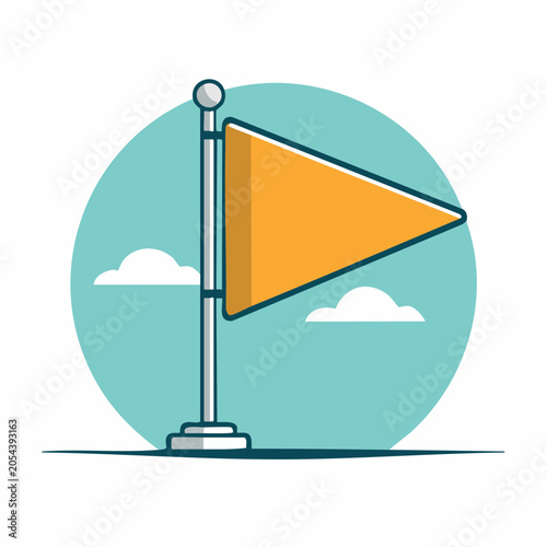 Orange triangular flag on a pole with clouds