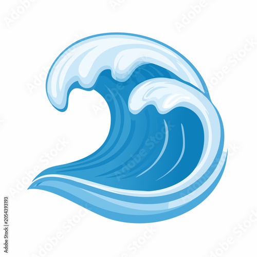 Stylized Illustration of a Blue Ocean Wave