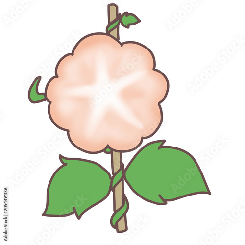 Cute peach pink morning glory flower on support stick flat cartoon vector illustration kawaii clip art