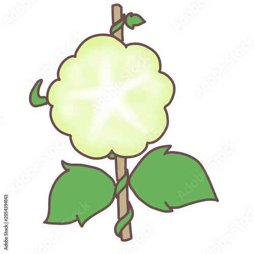Cute pale green morning glory flower on support stick flat cartoon vector illustration kawaii clip art