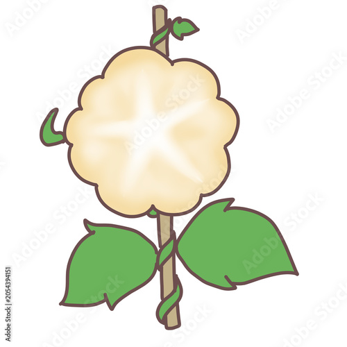 Cute cream white morning glory flower on support stick flat cartoon vector illustration kawaii clip art