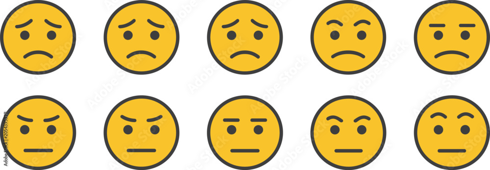 Fototapeta premium Sad and Angry Emoji Faces Collection emoticon unhappy