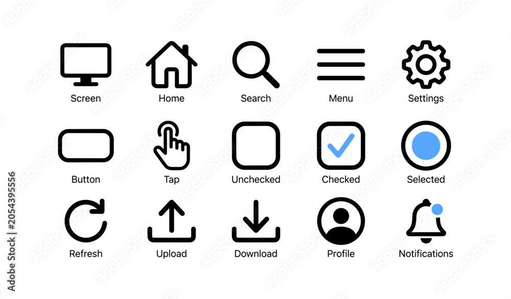Fototapeta premium Set of common user interface icons for navigation and controls