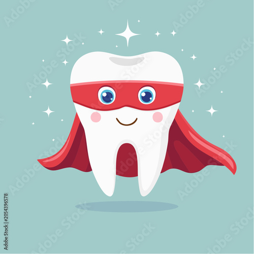 Superhero Tooth Character with Cape and Mask