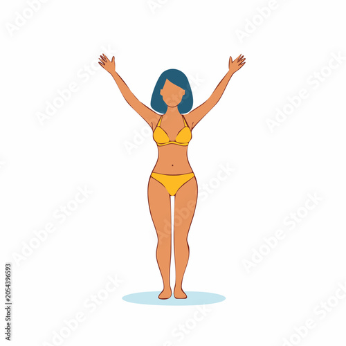 Woman in Yellow Bikini with Arms Raised