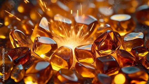 Glowing Amber Crystals with Fiery Core 4K Generative AI