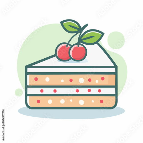 Slice of Layered Cake with Cherries