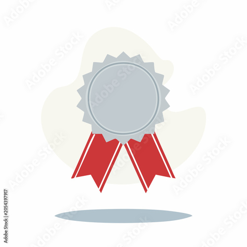 Silver medal with red ribbons