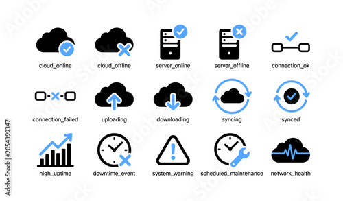 Cloud status and network icons arranged in grid on white background