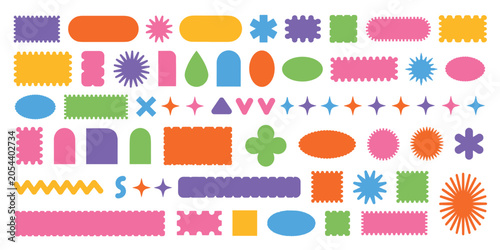 Collection of colorful abstract geometric shapes and symbols