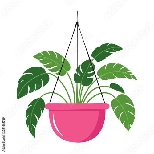 Flat illustration of hanging plant in pink pot