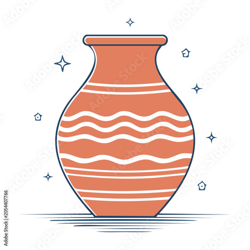 Clay Pot Line Art Vector Illustration