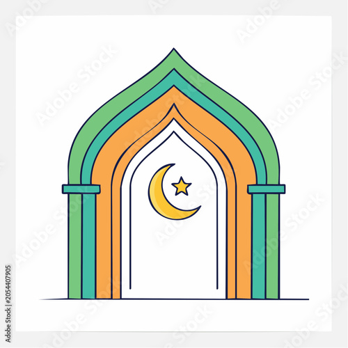 Islamic Archway with Crescent Moon and Star
