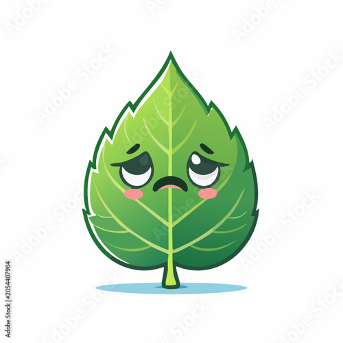 Sad Leaf Character with Big Eyes and Blush