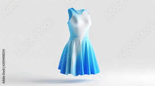 3D Rendered Gradient Blue White Sleeve Ballet Dress Skirt for Dance Performance